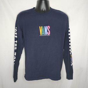 Mens Vans Off the Wall 1966 Colorful Logo Checker Blue Long Sleeve Classic Fit M